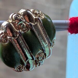 Vintage Gold & Green Stud Earrings – Retro Costume Earrings